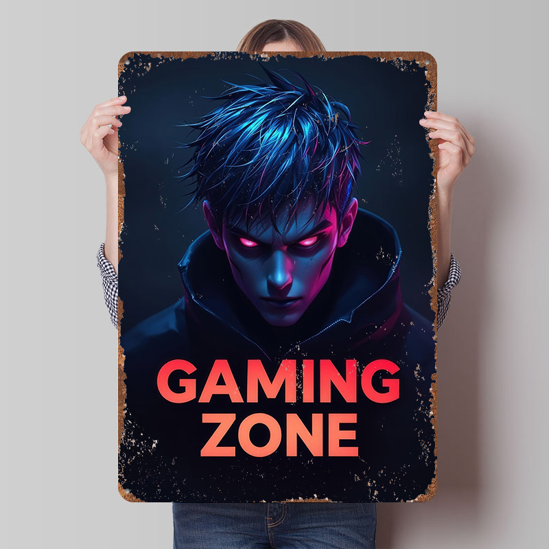 Retro Gaming Zone - لوحة معدنية مخصصة بتصميم منطقة الألعاب