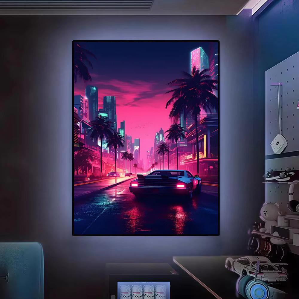 ملصق سيبربانك 80s ريترو كار سي - مراجعة Retro Gaming Wallpaper وسعره