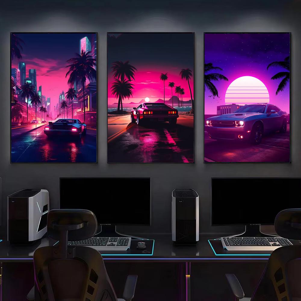 ملصق سيبربانك 80s ريترو كار سي - مراجعة Retro Gaming Wallpaper وسعره