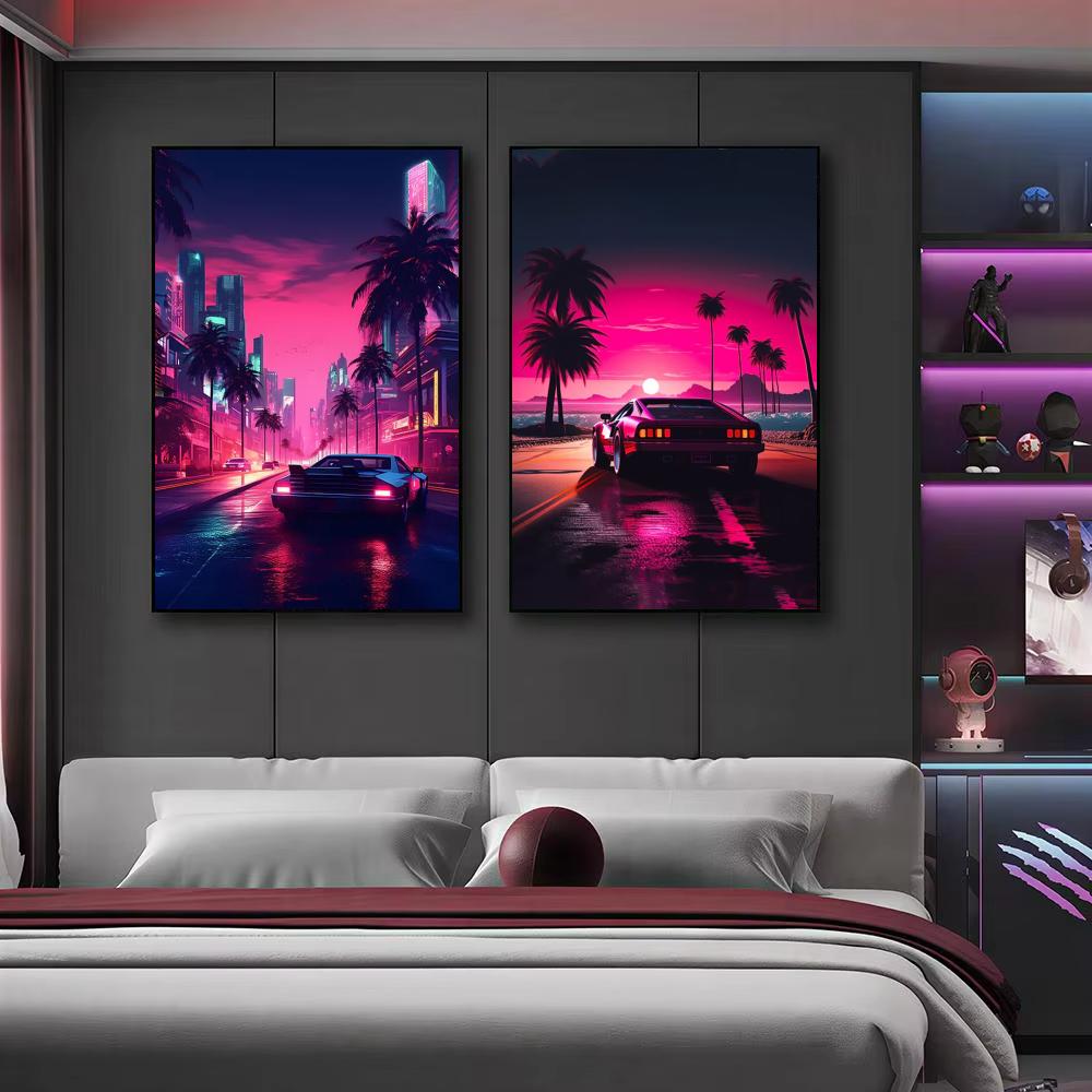 ملصق سيبربانك 80s ريترو كار سي - مراجعة Retro Gaming Wallpaper وسعره